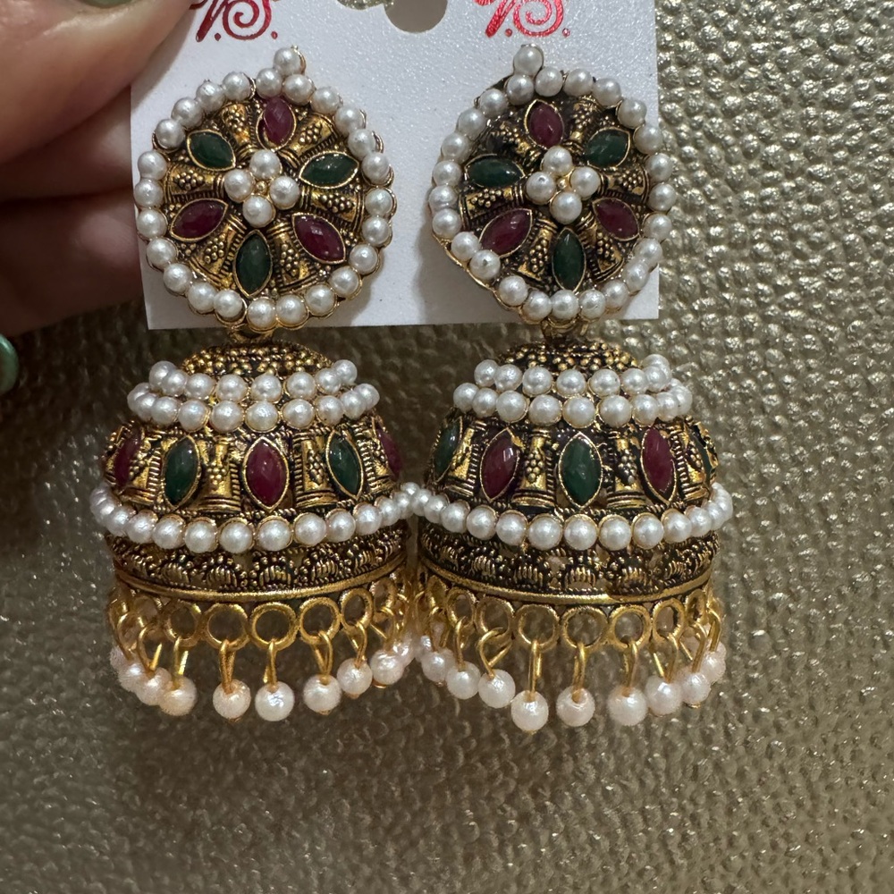 Antique Designer Oxidized Rajwadi Jhumka Earrings